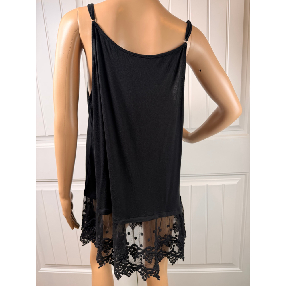 Womens Black Slip Dress Top Size 18W Lace Trim Spaghetti Strap Witchy Whimsigoth - Picture 10 of 13